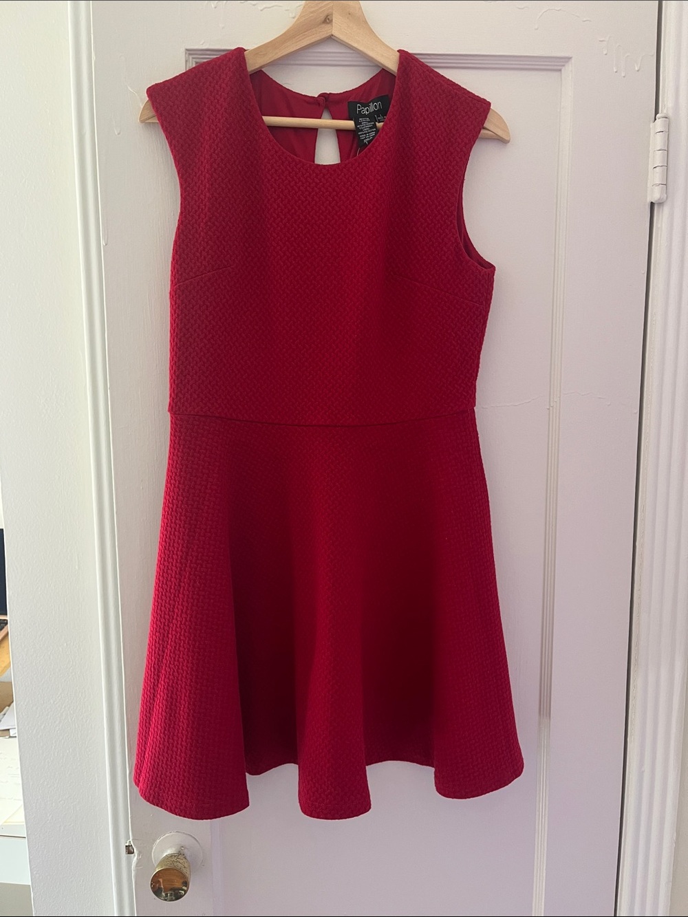 Papillon Sleeveless Red Textured Fit & Flare Midi Dress